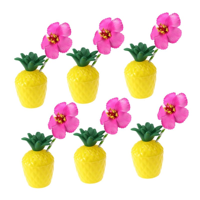 Hemoton 6pcs Hawaiian Pineapple Cups with Straws for Tropical Luau Summer Events Random Colors - Image 2