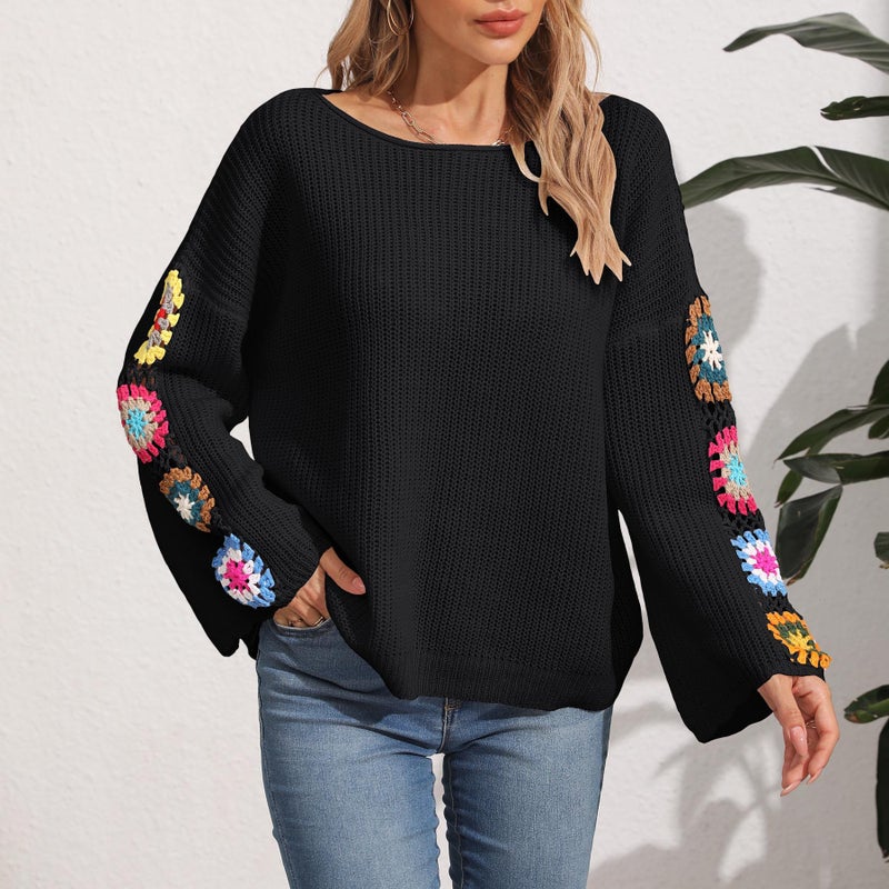 Women's Off-Shoulder Crochet Loose Pullover Sweater - Image 2