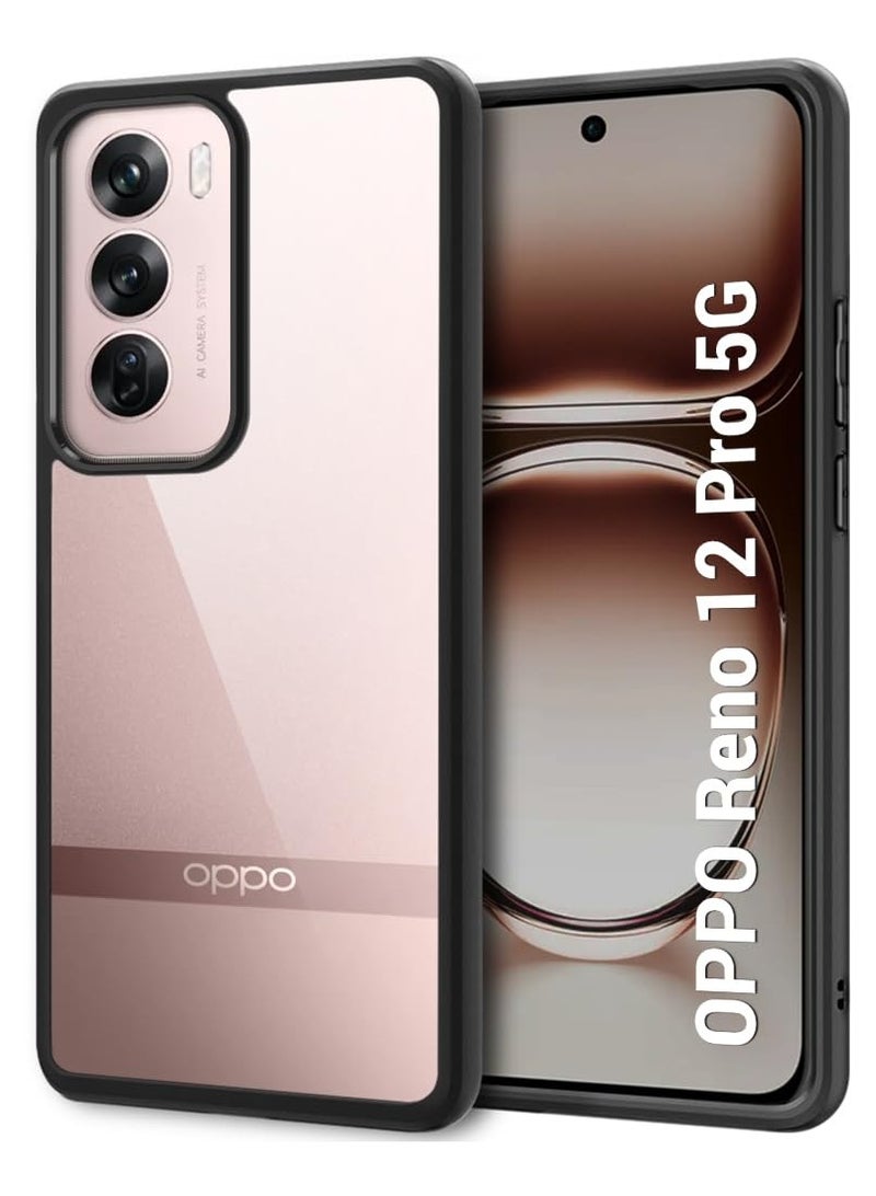 جراب شفاف متوافق مع هاتف Oppo Reno 12 Pro 5G، مقاوم للصدمات بدرجة عسكرية ومضاد للاصفرار، جراب هاتف نحيف واقٍ مع غطاء كامل واقٍ لعدسة الكاميرا - أسود