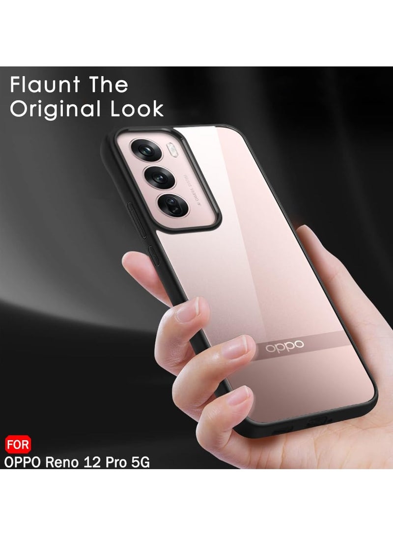 جراب شفاف متوافق مع هاتف Oppo Reno 12 Pro 5G، مقاوم للصدمات بدرجة عسكرية ومضاد للاصفرار، جراب هاتف نحيف واقٍ مع غطاء كامل واقٍ لعدسة الكاميرا - أسود