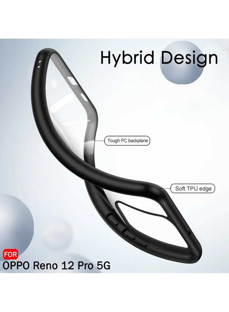 جراب شفاف متوافق مع هاتف Oppo Reno 12 Pro 5G، مقاوم للصدمات بدرجة عسكرية ومضاد للاصفرار، جراب هاتف نحيف واقٍ مع غطاء كامل واقٍ لعدسة الكاميرا - أسود