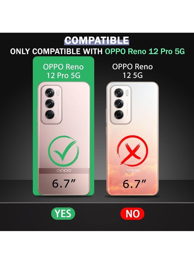 جراب شفاف متوافق مع هاتف Oppo Reno 12 Pro 5G، مقاوم للصدمات بدرجة عسكرية ومضاد للاصفرار، جراب هاتف نحيف واقٍ مع غطاء كامل واقٍ لعدسة الكاميرا - أسود