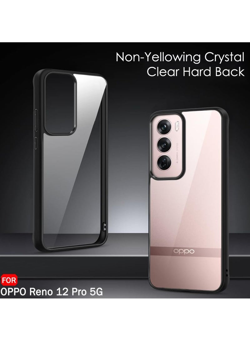 جراب شفاف متوافق مع هاتف Oppo Reno 12 Pro 5G، مقاوم للصدمات بدرجة عسكرية ومضاد للاصفرار، جراب هاتف نحيف واقٍ مع غطاء كامل واقٍ لعدسة الكاميرا - أسود