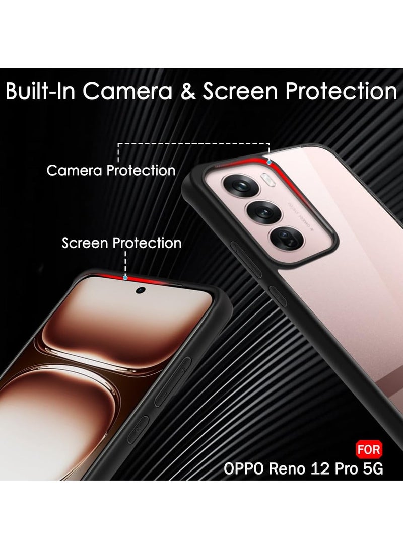 جراب شفاف متوافق مع هاتف Oppo Reno 12 Pro 5G، مقاوم للصدمات بدرجة عسكرية ومضاد للاصفرار، جراب هاتف نحيف واقٍ مع غطاء كامل واقٍ لعدسة الكاميرا - أسود