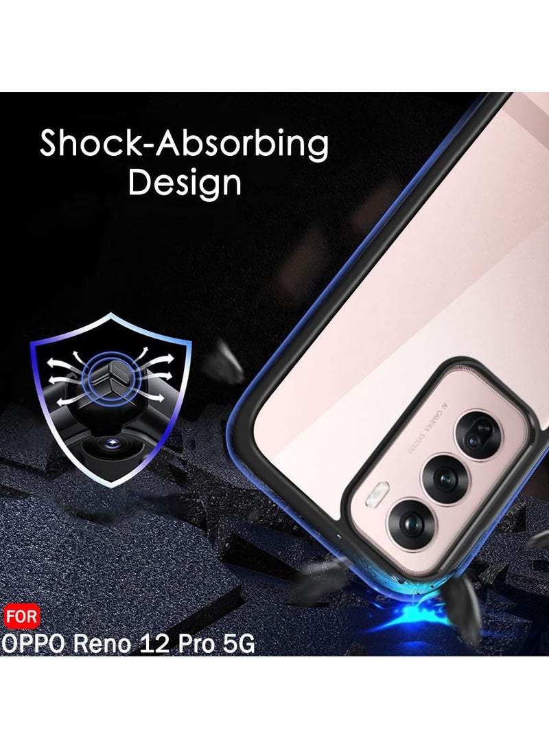 جراب شفاف متوافق مع هاتف Oppo Reno 12 Pro 5G، مقاوم للصدمات بدرجة عسكرية ومضاد للاصفرار، جراب هاتف نحيف واقٍ مع غطاء كامل واقٍ لعدسة الكاميرا - أسود