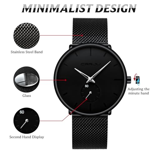 FIZILI Mens Watches Ultra-Thin Minimalist Waterproof-Fashion Wrist Watch for Men Unisex Dress with Stainless Steel Mesh Band-Silver Hands - Image 3
