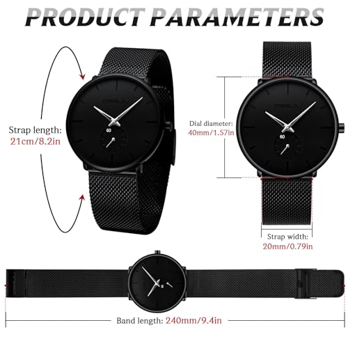 FIZILI Mens Watches Ultra-Thin Minimalist Waterproof-Fashion Wrist Watch for Men Unisex Dress with Stainless Steel Mesh Band-Silver Hands - Image 4
