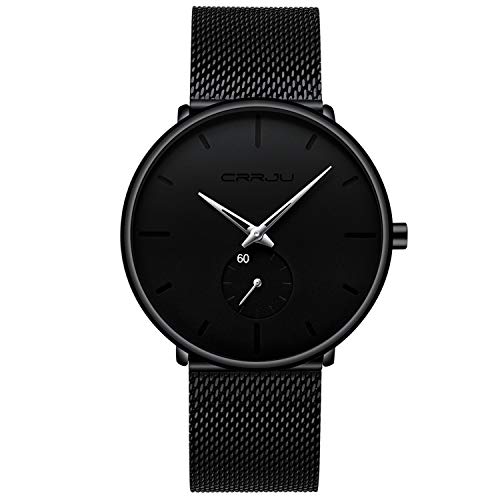 FIZILI Mens Watches Ultra-Thin Minimalist Waterproof-Fashion Wrist Watch for Men Unisex Dress with Stainless Steel Mesh Band-Silver Hands - Image 1