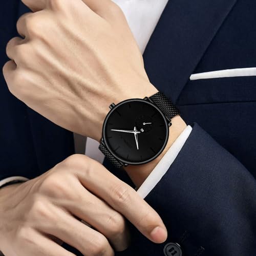 FIZILI Mens Watches Ultra-Thin Minimalist Waterproof-Fashion Wrist Watch for Men Unisex Dress with Stainless Steel Mesh Band-Silver Hands - Image 5
