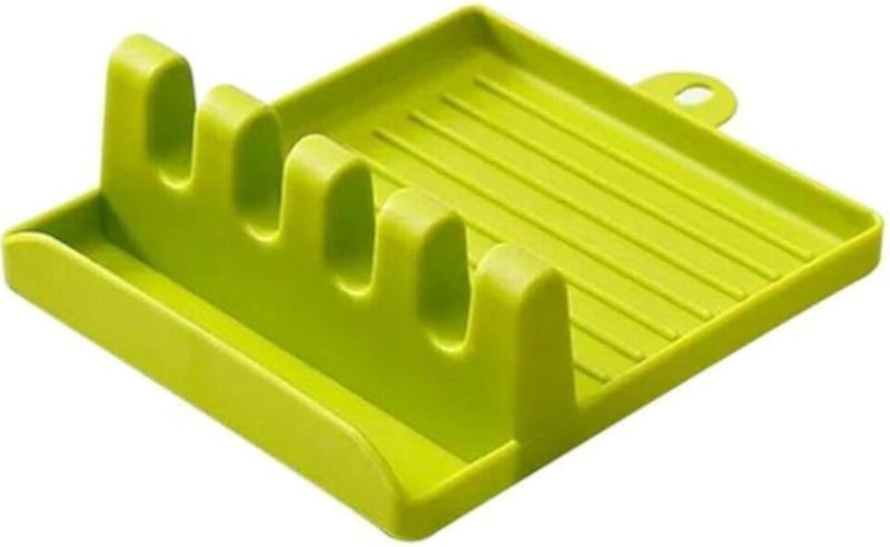 Spoon Rests plastic Spoon Spatula Holder Rack Heat Resistant Spatula Holder Spatula Pad 4 Holes Kitchen Cooking Supplies (green)