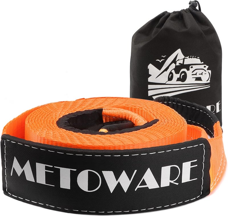 METOWARE حزام سحب مقاس 3 بوصة × 20 قدمًا، حزام سحب ثقيل بقدرة 35,000 رطل، حلقات معززة ثلاثية، حبل سحب للطوارئ على الطرق الوعرة، مقاومة شديدة للماء (حقيبة تخزين إضافية) - Image 1