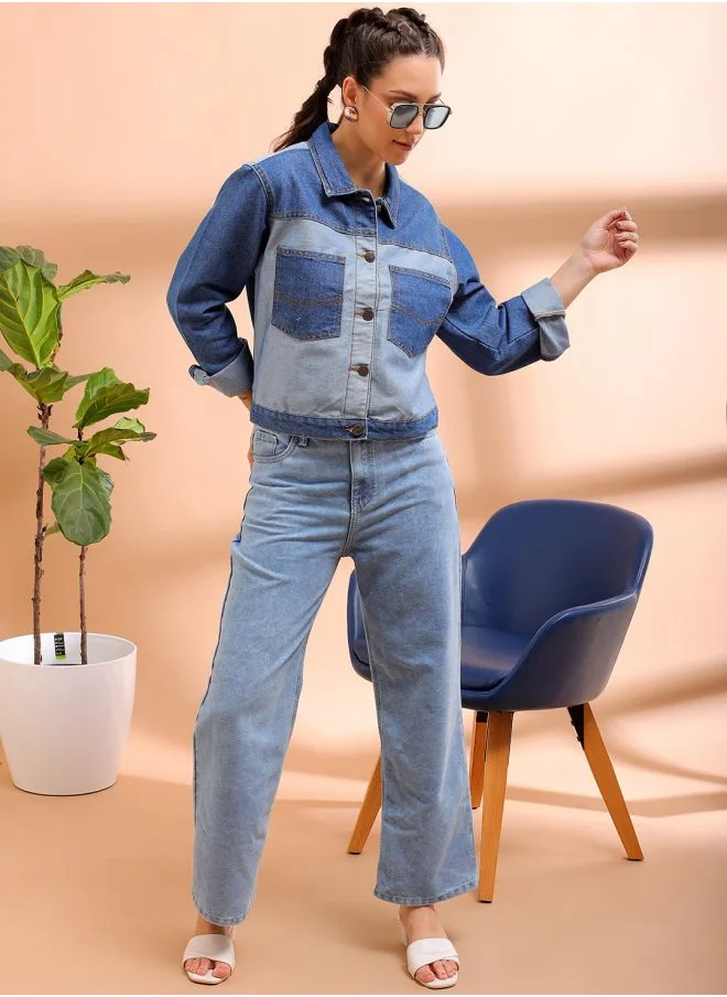 Freehand Women Casual Regular Fit Long Sleeve Reverse Denim Contrast Jacket
