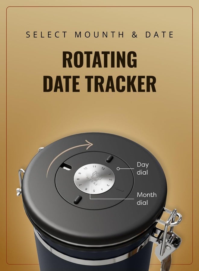 MERAJ Premium Coffee Canister, with Window,Airtight 304 Stainless Steel Kitchen Food Storage Container for Ground Coffee,Beans,Tea,Sugar,Flour,Cereal,with Date Tracker and Scoop (Grey, 22OZ) - Image 2