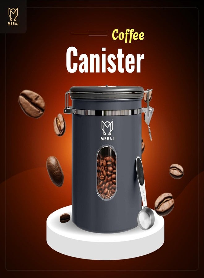 MERAJ Premium Coffee Canister, with Window,Airtight 304 Stainless Steel Kitchen Food Storage Container for Ground Coffee,Beans,Tea,Sugar,Flour,Cereal,with Date Tracker and Scoop (Grey, 22OZ) - Image 4