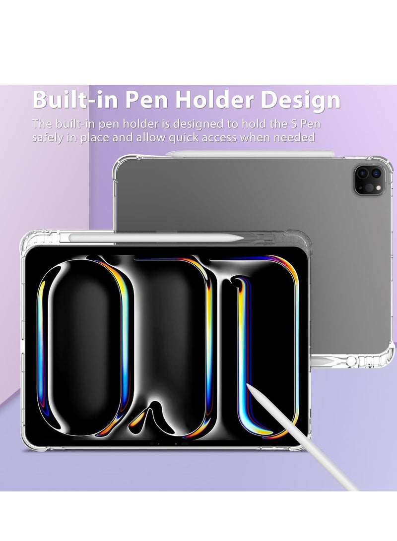 DUSALA IPad Pro 13 Inch (M4) Case 2024 Anti-Scratch Crystal Clear TPU Rubber Soft Skin Silicone Built-in Stylus Pen Holder Protective Case for IPad Pro 13 2024 - Image 3