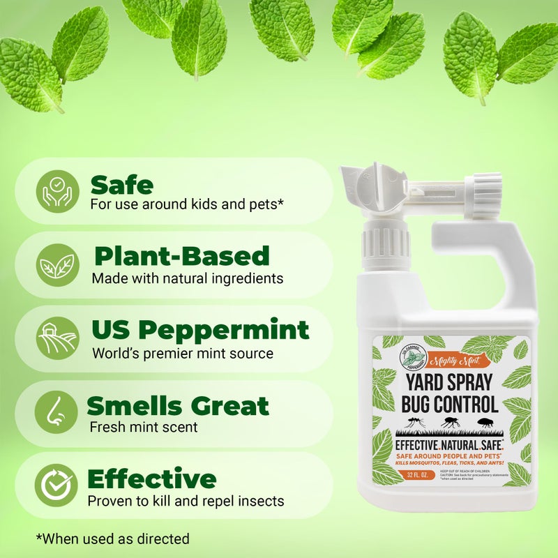 Mighty Mint Peppermint Oil Lawn & Yard Bug Control Spray â€“ Natural Outdoor Pest Repellent for Fleas, Ticks, Mosquitoes, Ants, and More â€“ Plant-Based, Extra-Strength Formula â€“ 32 oz (Pack of 2) - Image 2