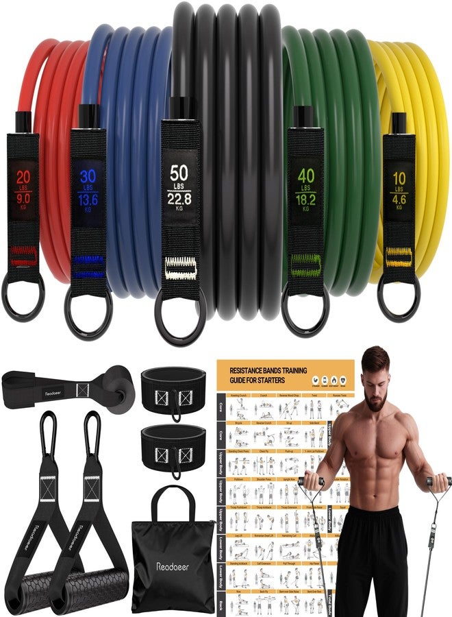 Readaeer Resistance Bands Set with Handles, 150 Lb Strength Training Kit, 12 Elastic Yoga Bands Gym Bands with Workout Poster, Door Anchor and Ankle Straps, - Image 1