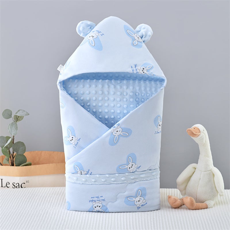 Newborn Baby Spring and Autumn Plus Thin Cotton Cushion Quilt for Newborn Children Autumn and Winter Thickened Pacifying Bean Velvet Bag Quilt Blanket Rabbit Blue Beanie Velvet