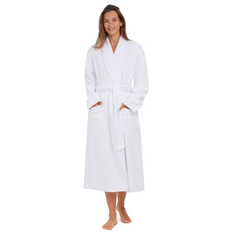 MONARCH Plush Lined Microfiber Bath Robe for Men or Women Soft Microfiber Shell with Polyester Lining Generously Sized ResortGrade Spa Hotel Robe with Pockets Machine Washable White