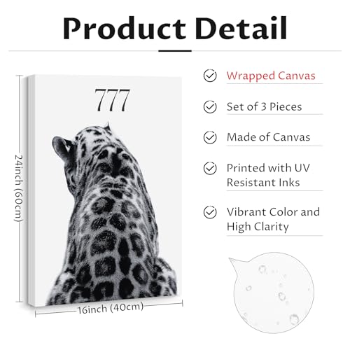 Youillne Trendy Leopard Wall Art Black White Cheetah Wall Decor Fashion Aesthetic Canvas Posters Preppy Stockholm Prints Stylish Cheetah Pictures Y2k Painting for Bedroom 16x24 Inch Framed Set of 3 - Image 3