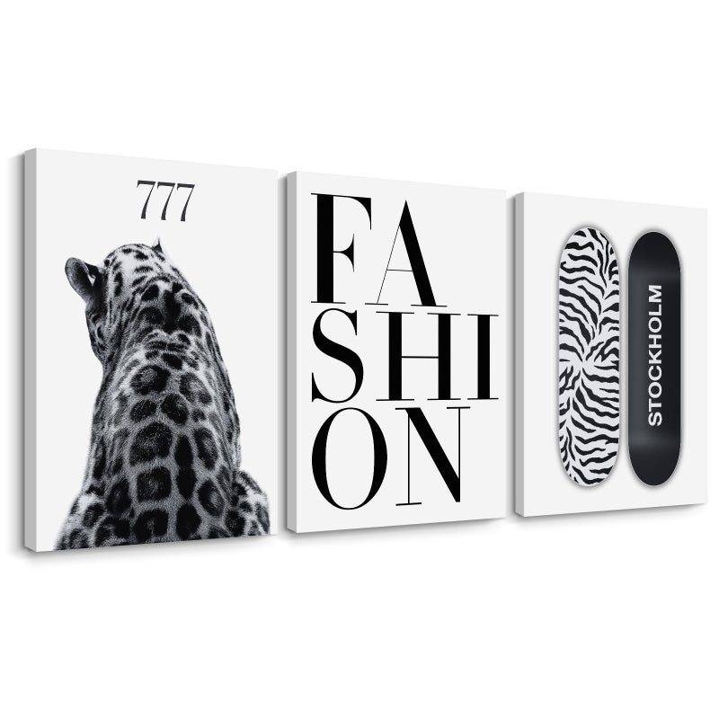 Youillne Trendy Leopard Wall Art Black White Cheetah Wall Decor Fashion Aesthetic Canvas Posters Preppy Stockholm Prints Stylish Cheetah Pictures Y2k Painting for Bedroom 16x24 Inch Framed Set of 3 - Image 2