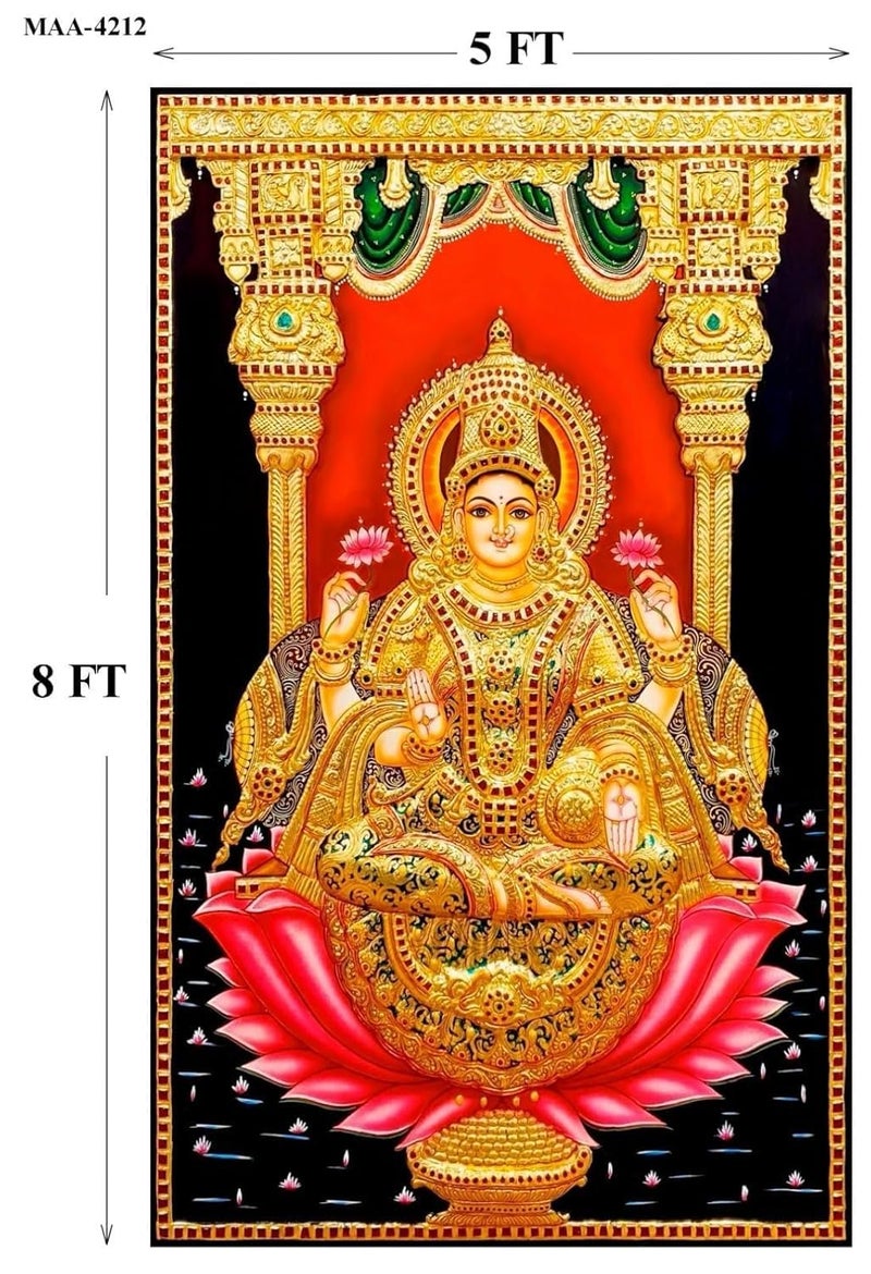 bague varalakshmi Background Lakshmi Pooja Backdrop Cloth Backdrop Curtain for Decoration Cloth for Pooja Background Curtain Size (5x8) Feet (varalakshmi) - Image 2