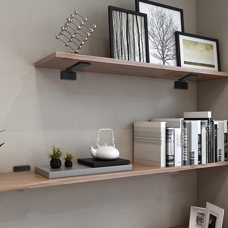 HITOMEN Heavy Duty Floating Shelf Brackets, 8-Inch (1/5'' Thick) Hidden Shelves Hardware, Iron L Brackets, Rustic Industrial Black Metal Wall Shelving Supports, 8 Pack - Image 2