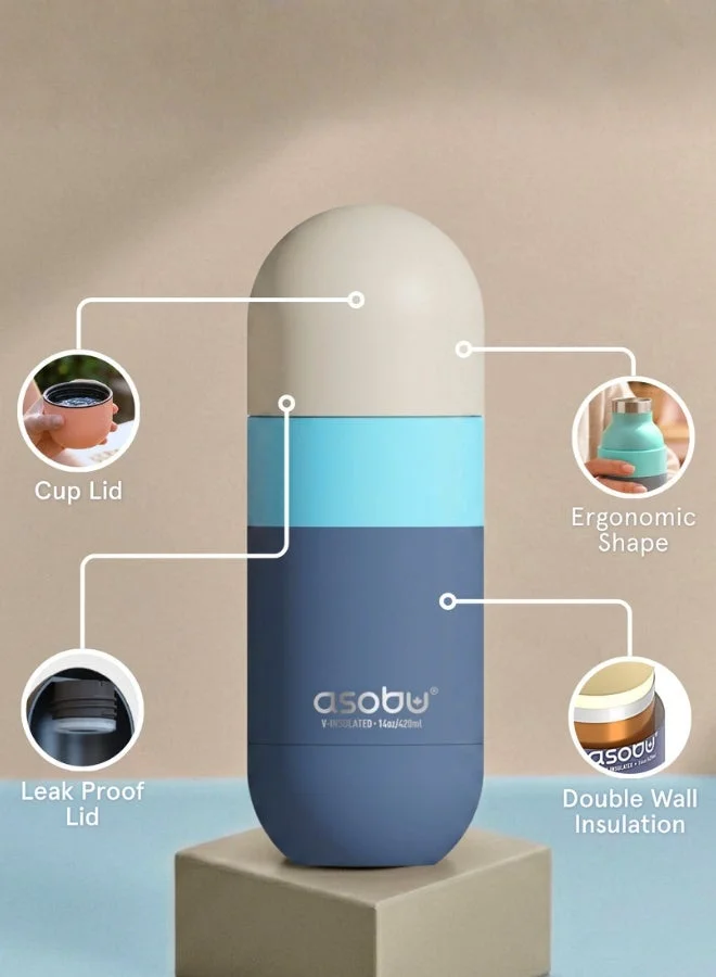 Asobu Orb Bottle Insulated Stainless Steel Water Bottle 410ml with Double Wall Vacuum Insulation, Keeps Drinks Cold for 24 Hours, BPA Free, Spill Proof Lid and Fits Standard Cup Holders