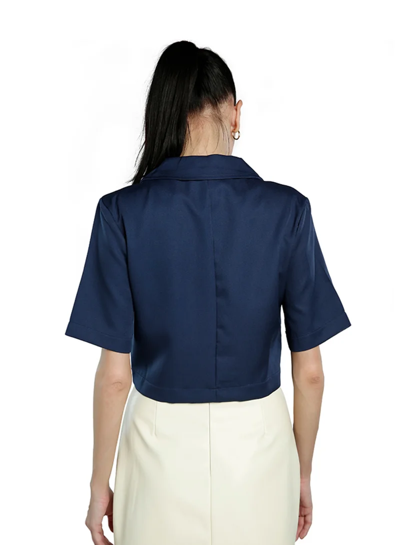 London Rag Navy Short Sleeved Cropped Blazer Jacket