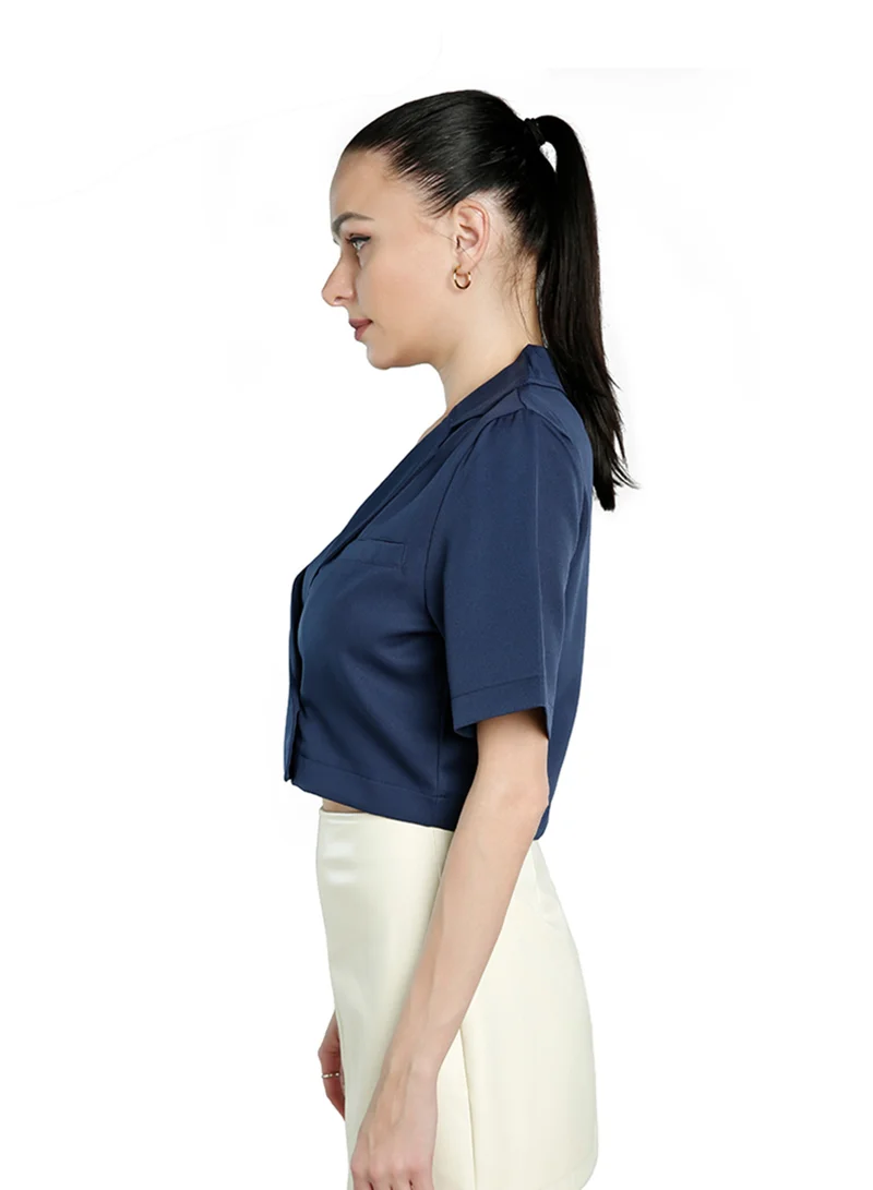 London Rag Navy Short Sleeved Cropped Blazer Jacket