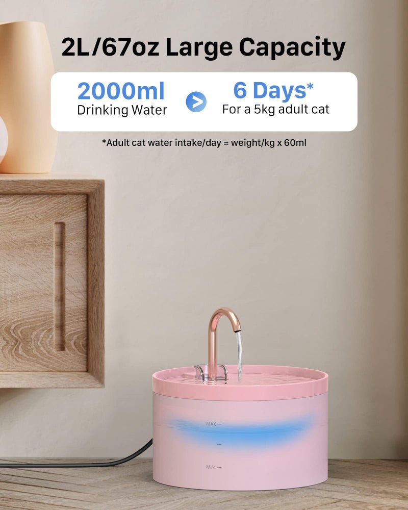 GIOTOHUN Cat Water Fountain Pink for Drinking: 67oz/2L Cat Fountain - GIOTOHUN Cute Pet Water Fountain for Cats Inside - Quiet Pet Fountain - Faucet Cat Drinking Fountain - Suitable for Kitty & Kitten - Image 2