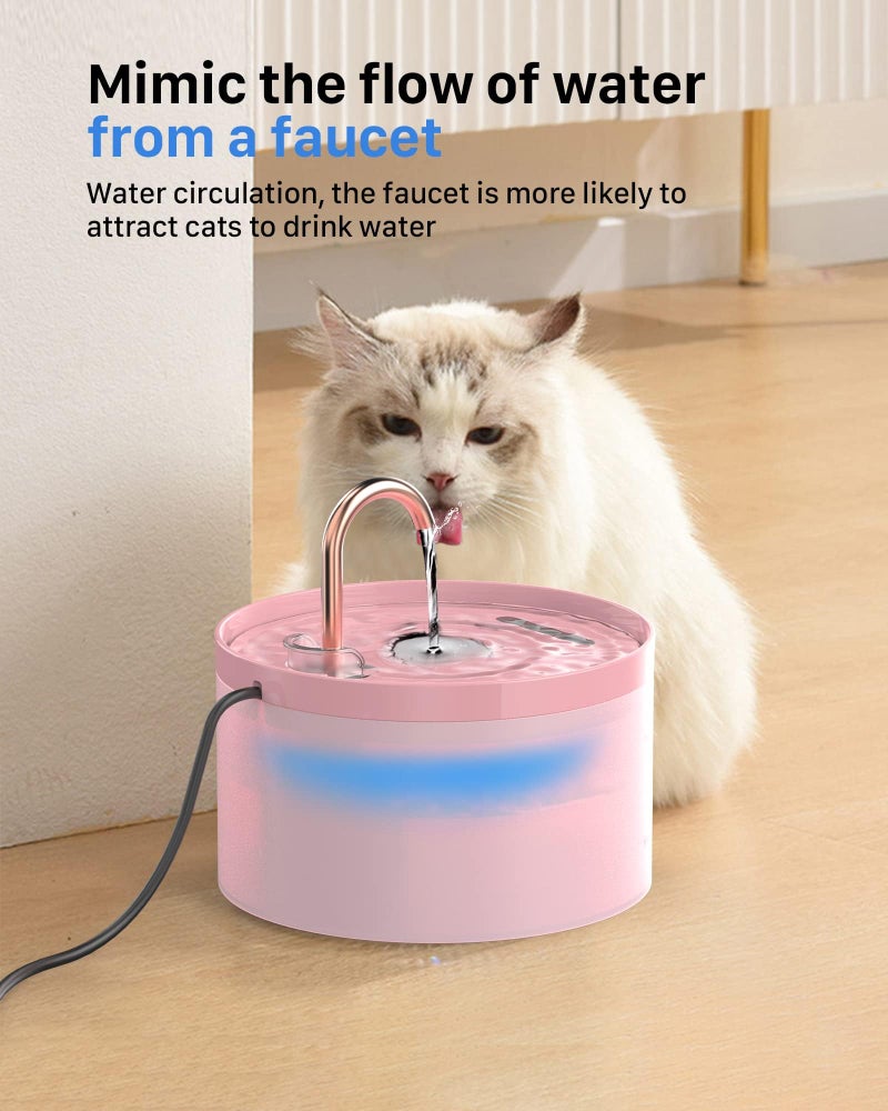 GIOTOHUN Cat Water Fountain Pink for Drinking: 67oz/2L Cat Fountain - GIOTOHUN Cute Pet Water Fountain for Cats Inside - Quiet Pet Fountain - Faucet Cat Drinking Fountain - Suitable for Kitty & Kitten - Image 1