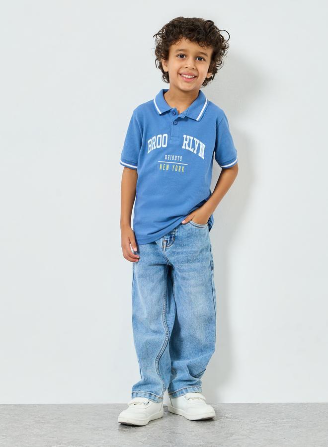 Styli Boys Blue Brooklyn Print Polo T-Shirt - Image 2