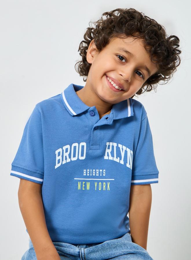 Styli Boys Blue Brooklyn Print Polo T-Shirt - Image 5