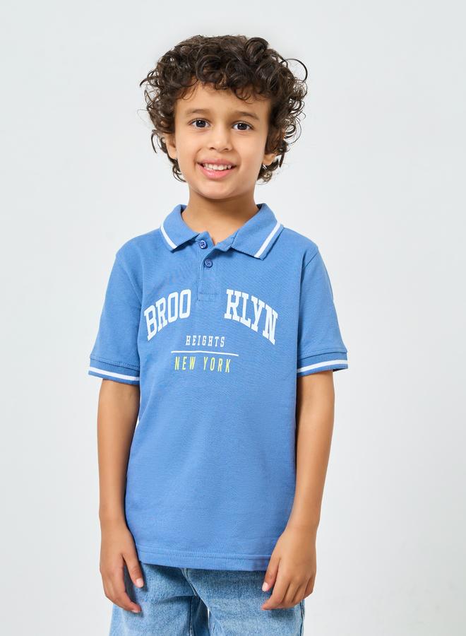 Styli Boys Blue Brooklyn Print Polo T-Shirt - Image 1