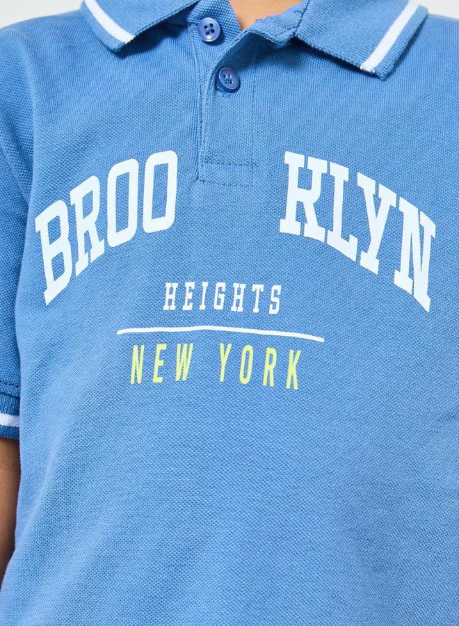 Styli Boys Blue Brooklyn Print Polo T-Shirt - Image 3