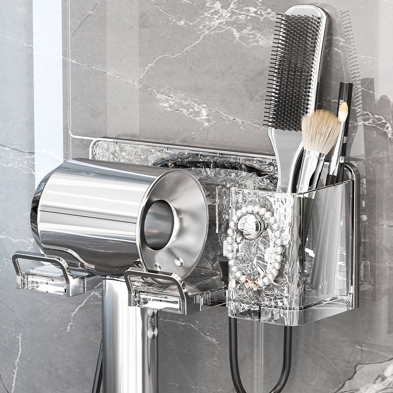 Yimijia Hair Dryer Storage Rack Punch-free Bathroom Toilet Plastic Wall Hanging Storage Rack Hair Dryer Bracket(Air frame storage box-transparent silver) - Image 2
