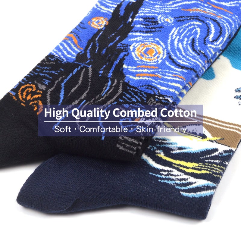 WeciBor Men's Colorful Funny Famous Art Cotton Crew Socks, 12 Pack Multicolor Oil Painting, Size 10-13 - Image 5