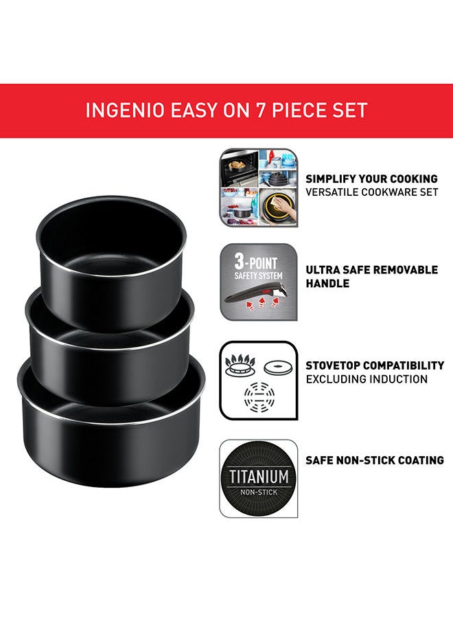 Tefal - Tefal Cooking Set Ingenio Easy On 7-Piece Stackable Cookware Set With A Removable Handle Non-Stick Coating Heat Indicator Diffusion Base Healthy Cooking Safe Cookware Made In France - Image 1