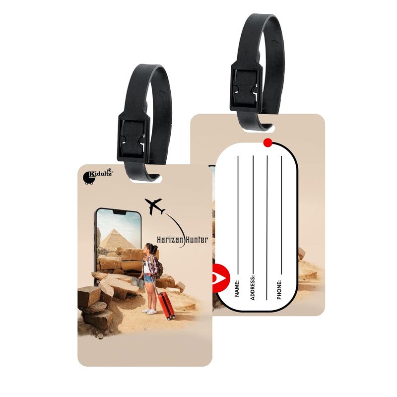 (Set of 10) Synthetic Luggage Tags with Black Strap Loop | Durable, Waterproof, Anti-Break Travel ID Tags for Suitcases, Backpacks, School & Office Bags (Model No.44)