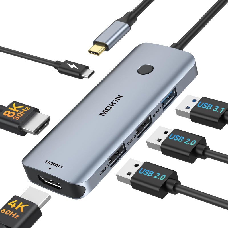 Mokin Docking Station USB C to Dual HDMI Adapter, MOKiN USB C Hub Dual HDMI Monitors for Windows, USBC Adapter with 2 HDMI, 3 USB Ports, PD Compatible with Dell XPS 13/15, Lenovo Yoga,etc - Image 1