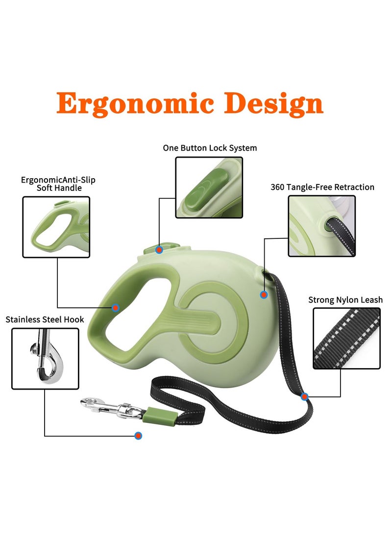 SYOSI Retractable Dog Leash, 360° Tang-free Inlet, Ergonomic Handle, Quick-Lock System, Ideal for Up to 44lbs Capacity Small to Large Dogs, One-Handed Brake for Running Walking, Green - Image 3