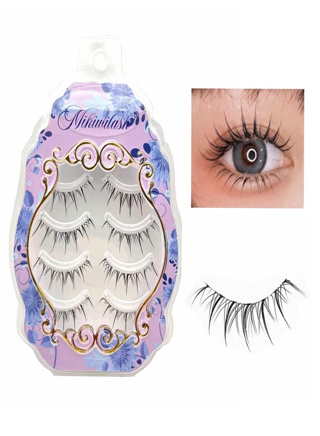 mikiwi Anime False Eyelashes 4-Pack, Spiky Manga Lashes with Clear Band, Natural Look Japanese Style Lashes, Reusable Cosplay Strip Eyelashes by MIKIWI (A02) - Image 2