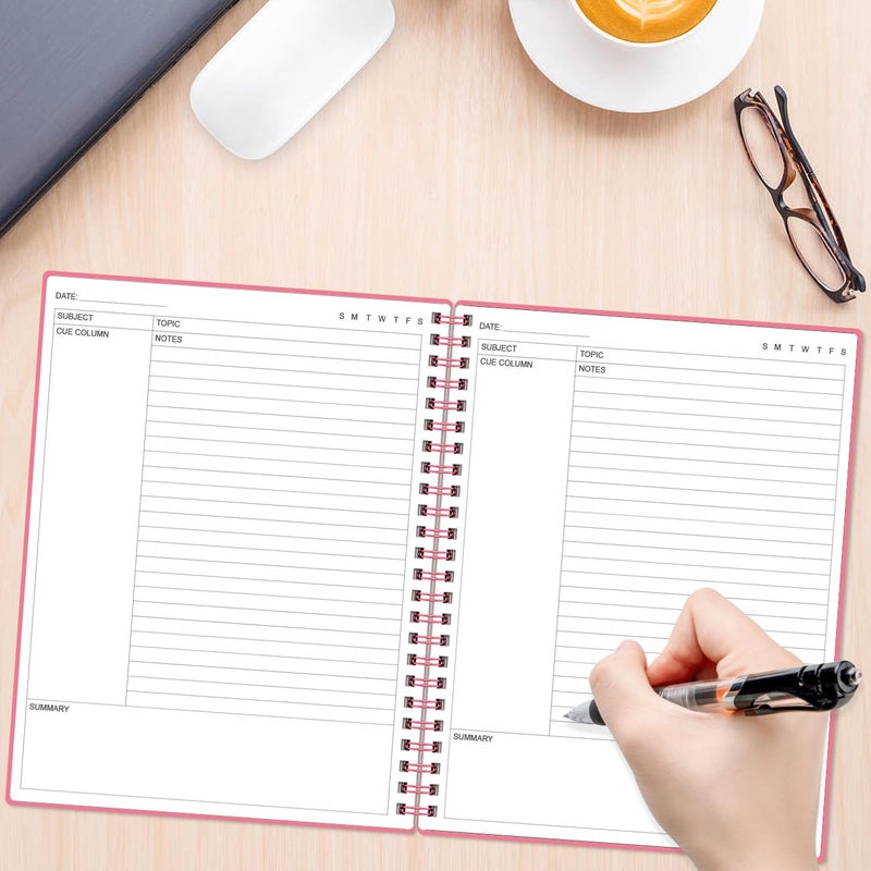 Yaridar A4 Cornell Notes Notebook - College Spiral Cornell Notebooks for Note Taking, Subject Ruled Steno Pads for Office/School/College/Home, 8.5" x 11", Pink - Image 5