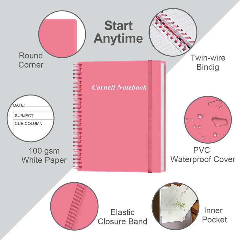 Yaridar A4 Cornell Notes Notebook - College Spiral Cornell Notebooks for Note Taking, Subject Ruled Steno Pads for Office/School/College/Home, 8.5" x 11", Pink - Image 2