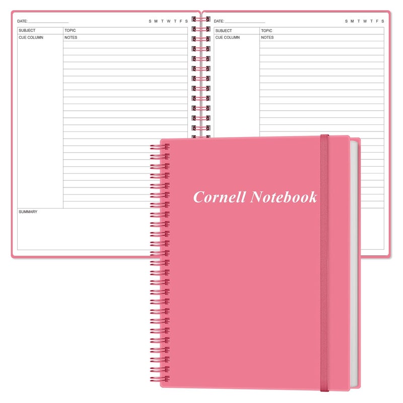 Yaridar A4 Cornell Notes Notebook - College Spiral Cornell Notebooks for Note Taking, Subject Ruled Steno Pads for Office/School/College/Home, 8.5" x 11", Pink - Image 1