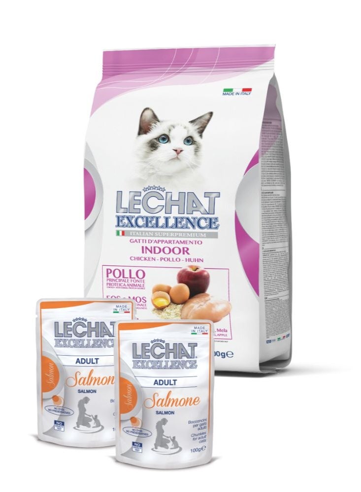 LeChat Excellence by Monge | Premium Indoor Cat Dry & Wet Food with Salmon Bundle – Daily Balanced & Complete Nutrition with High-Quality Protein & Natural Ingredients