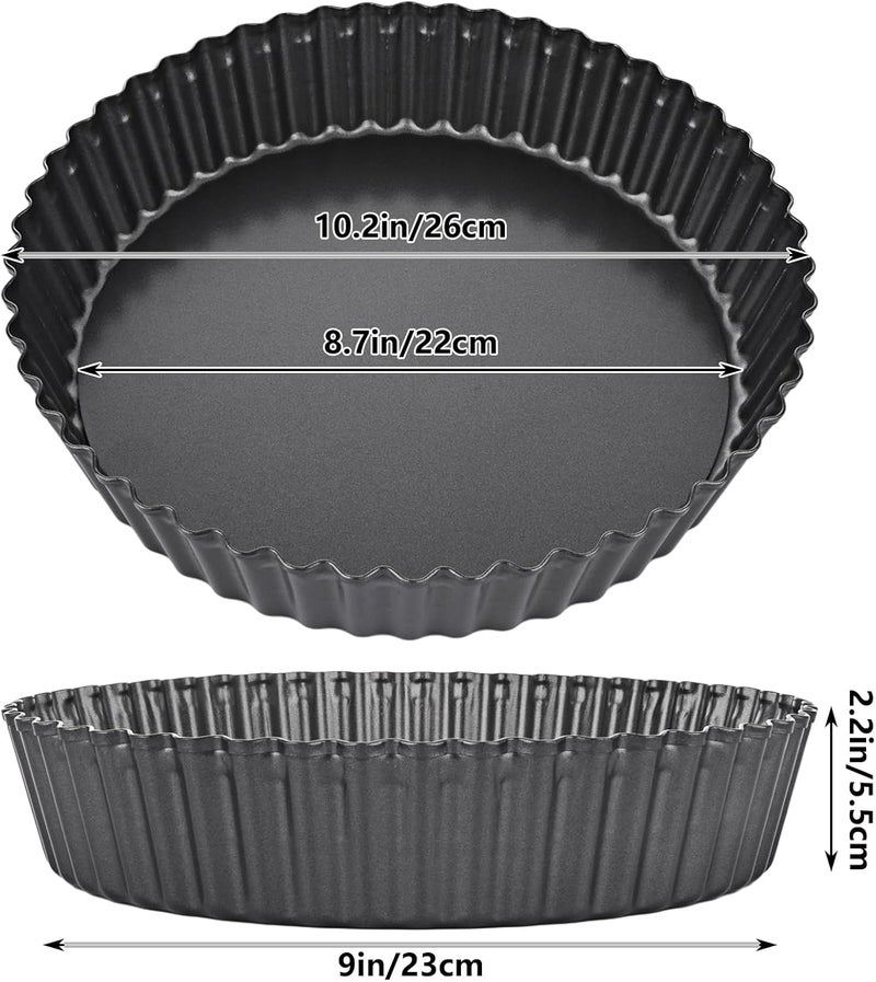 LOLYSIC 2 Pack Deep Quiche Tins with Loose Bottom, 26cm 10 Inch Non Stick Tart Tin Fluted Flan Tin with Loose Base, Carbon Steel 5.5cm Deep Pie Tin Quiche Dishes for Baking, Black - Image 2