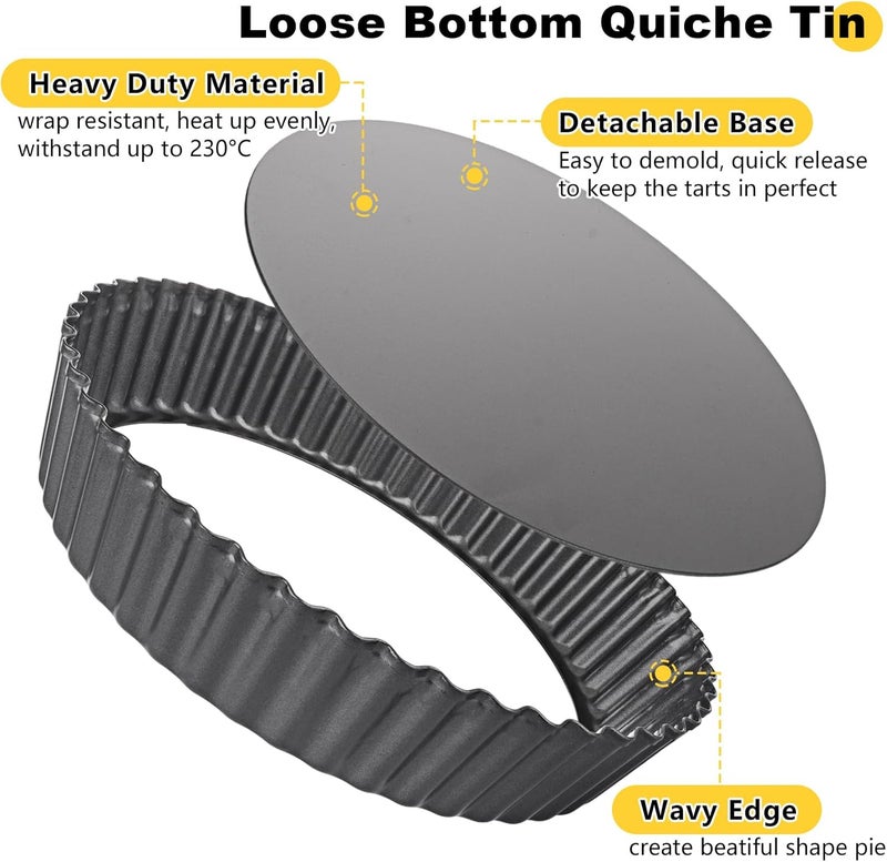 LOLYSIC 2 Pack Deep Quiche Tins with Loose Bottom, 26cm 10 Inch Non Stick Tart Tin Fluted Flan Tin with Loose Base, Carbon Steel 5.5cm Deep Pie Tin Quiche Dishes for Baking, Black - Image 5