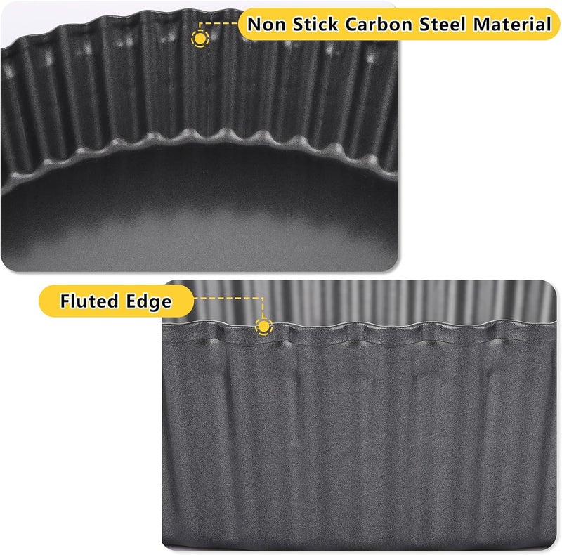 LOLYSIC 2 Pack Deep Quiche Tins with Loose Bottom, 26cm 10 Inch Non Stick Tart Tin Fluted Flan Tin with Loose Base, Carbon Steel 5.5cm Deep Pie Tin Quiche Dishes for Baking, Black - Image 3